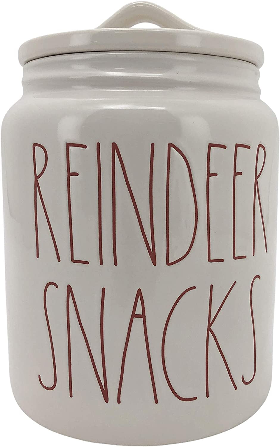 Rae Dunn Kitchen Canister Reindeer Snacks LL Red Letter