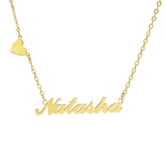 Personalized Name Necklace with Love Heart, 18K Gold Plated Stainless Steel Custom Nameplate Pendant Necklaces, Cross Chain, 6 Chain Length Options