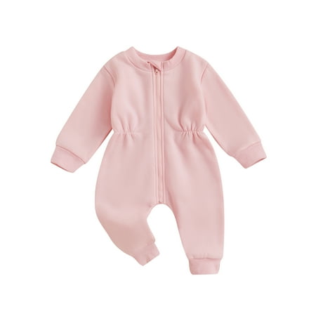 

Mioliknya Baby Fleece Romper Solid Color Long Sleeve Zipper Front Jumpsuit