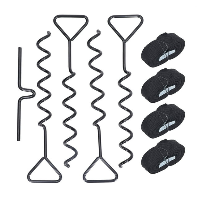 Kit de anclajes de suelo con estacas de acero multifuncionales para trampolín, cobertizo, columpio, tienda de campaña, color negro