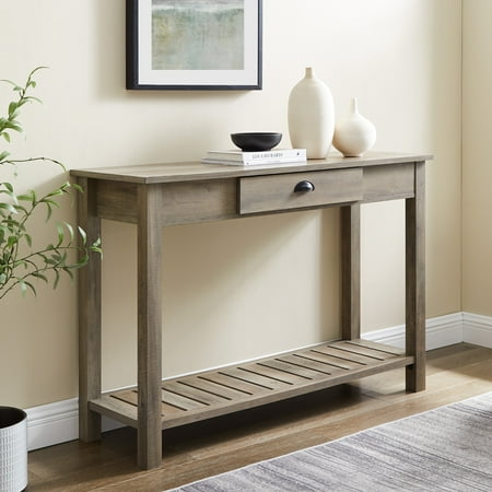 Woven Paths 48 Inch Country Style, Industrial Slatted Wood Console Table
