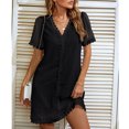 thumbnail image 1 of Vestido casual de manga corta con cuello en V,Vestido corto de encaje de verano con cuello en V para mujer Vestido de encaje de manga corta con cuello en V Top de la línea, 1 of 5