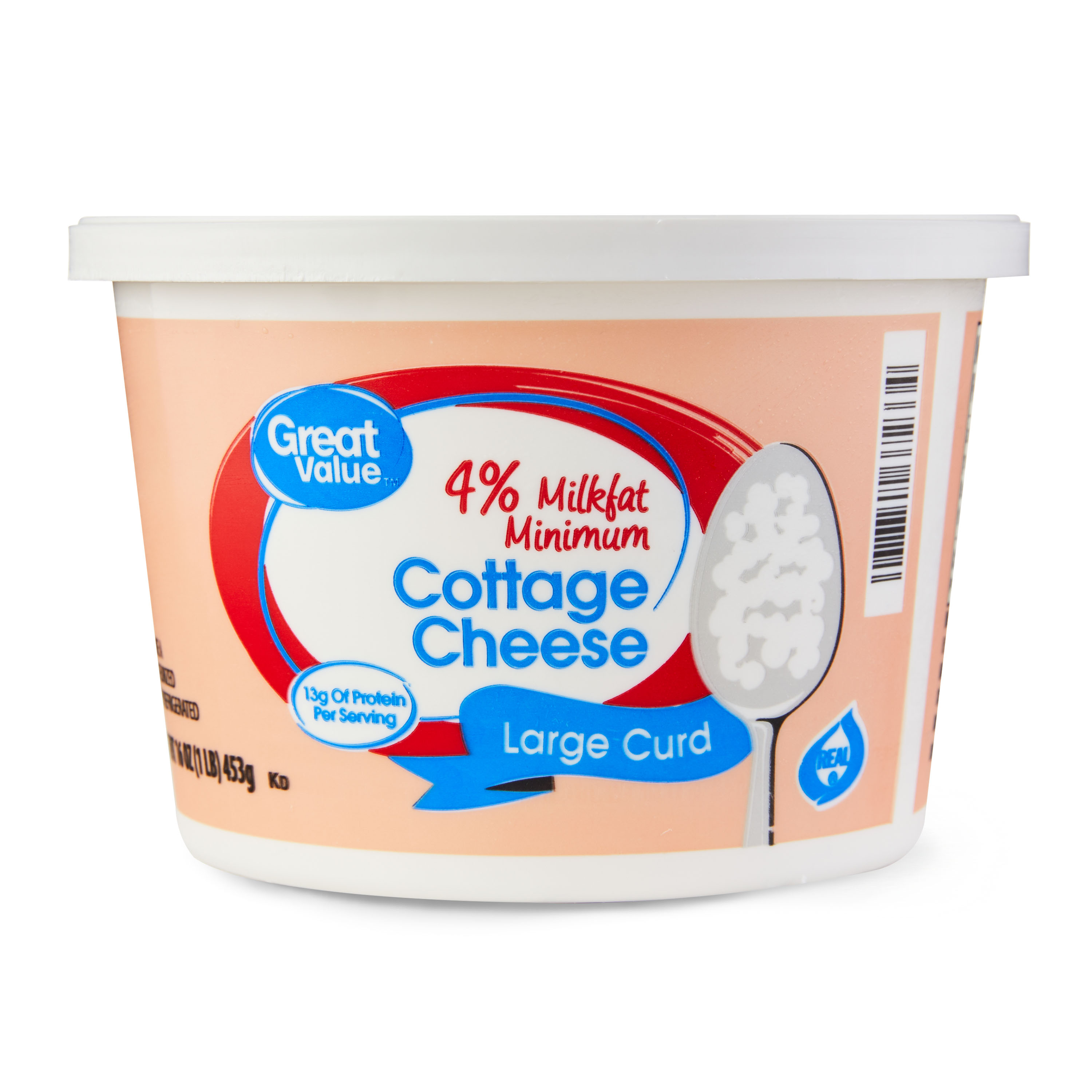 Great Value 4 Milkfat Minimum Large Curd Cottage Cheese, 16 oz