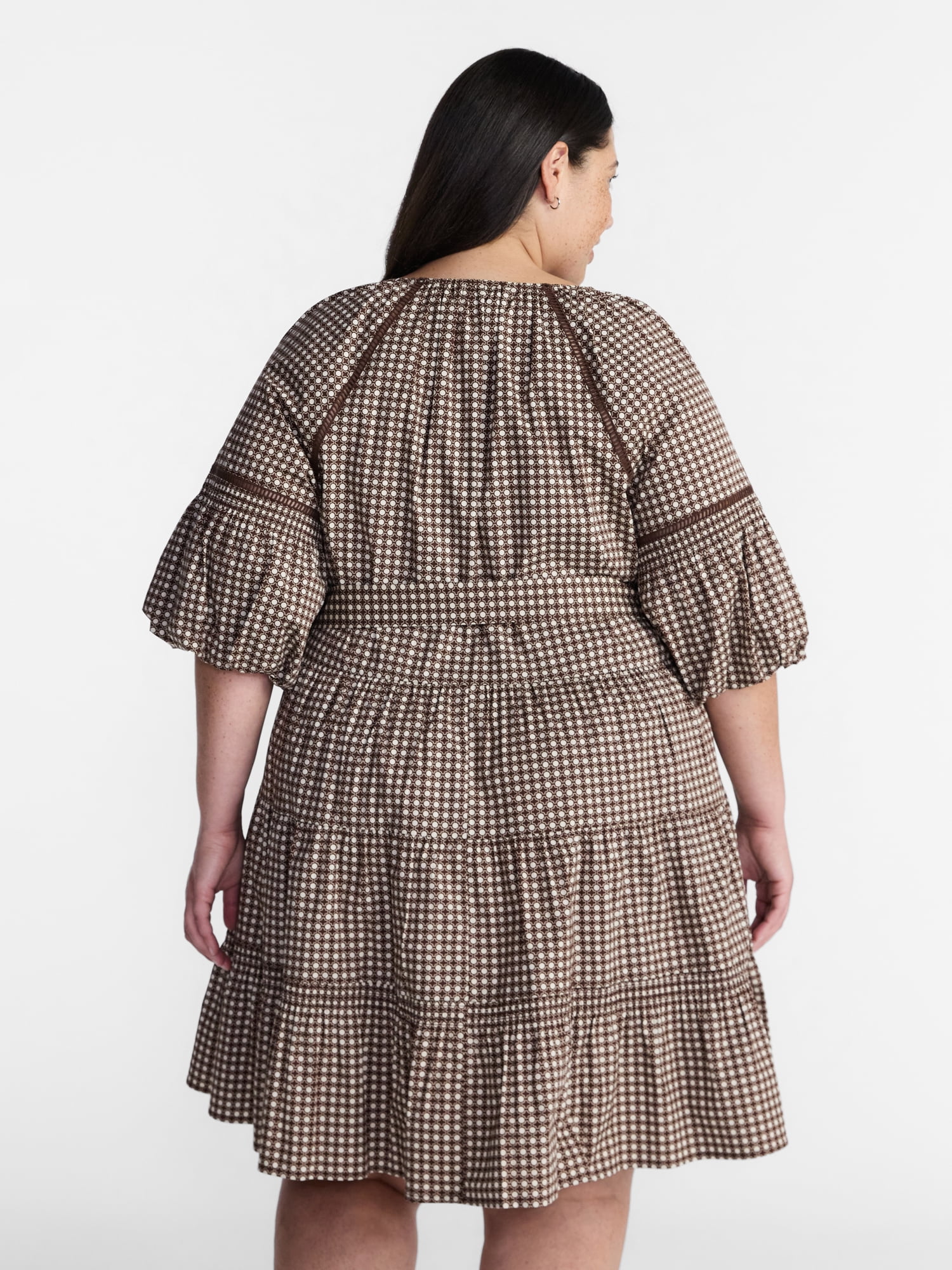 Terra & Sky Women’s Plus Mini Dress with Elbow Length Puff Sleeves, Sizes 0X-5X