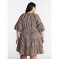 thumbnail image 3 of Terra & Sky Women’s Plus Mini Dress with Elbow Length Puff Sleeves, Sizes 0X-5X, 3 of 5