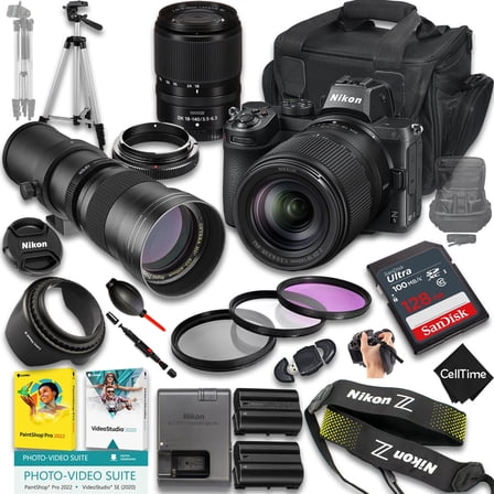 Nikon Z5 Mirrorless Camera with Z DX 18-140mm f/3.5-6.3 VR And 420-800mm f/8 Manual Super HD Telephoto Lens   128 GB Memory   Extra Battery   Camera Case   More (24pc Bundle)