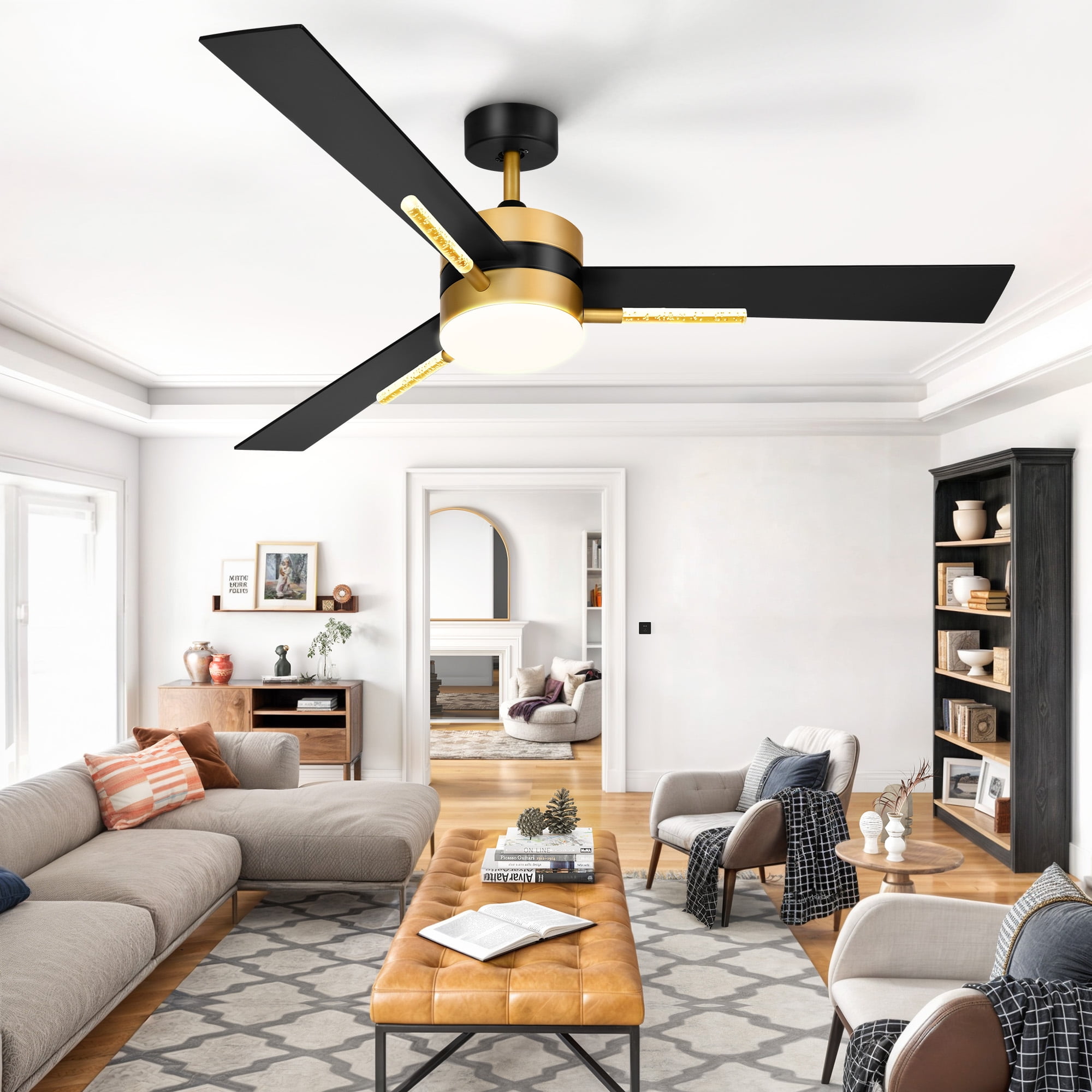 Dextrus 60in Black Ceiling Fan with Light and Remote Control, 3 Blades Modern Chandelier Ceiling Fan