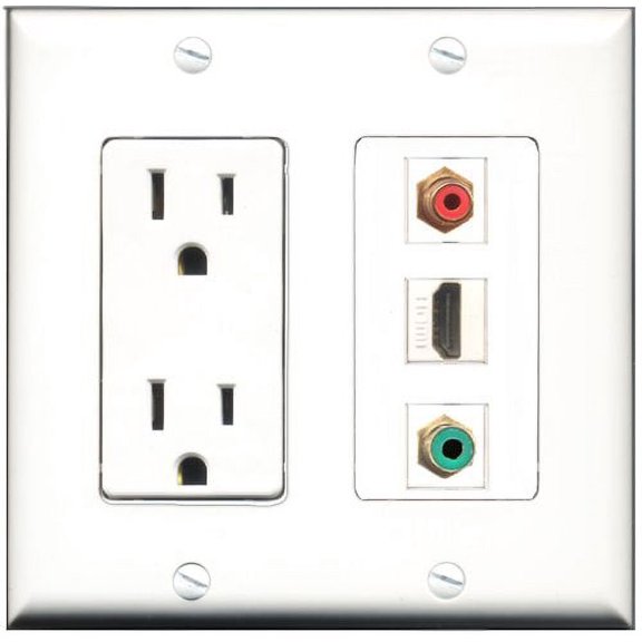 RiteAV - 15 Amp Power Outlet 1 Port HDMI 1 Port RCA Red 1 Port RCA Green Decorative Wall Plate