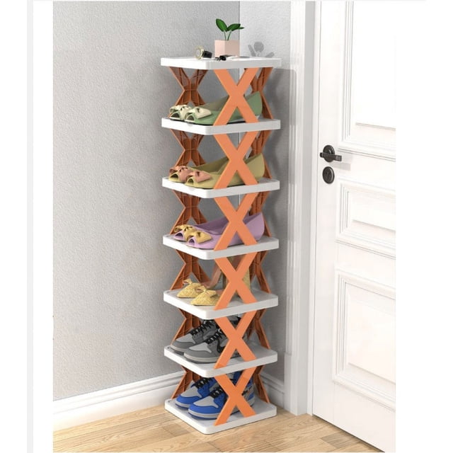 Shoe Rack for Closet, 4 Tier Shoes Stand,Stackable Shoe Rack Storage Organizer, Adjustable Shoe Organizer Shelf for Entryway, Shoe Storage Space Saver,Orange
