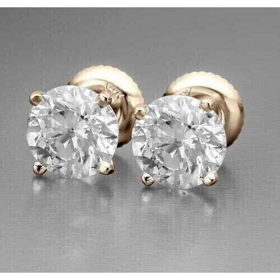Divine Creation 2.00Ct Round Cut Diamond Screw Back Stud Earrings 14K Yellow Gold Plated 925 Sterling Silver