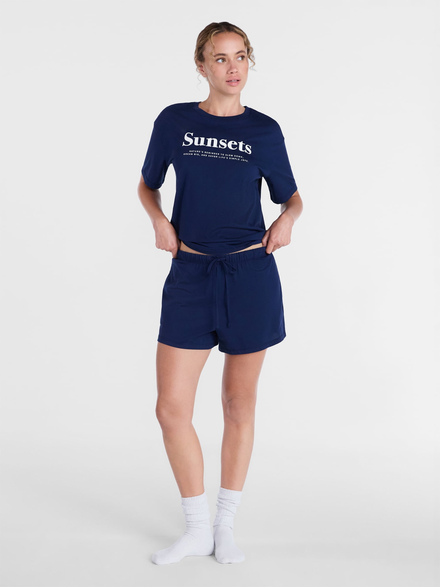 Joyspun Women's Cotton Jersey Sleep Graphic Tee with Short Sleeves, Sizes XS-3X
