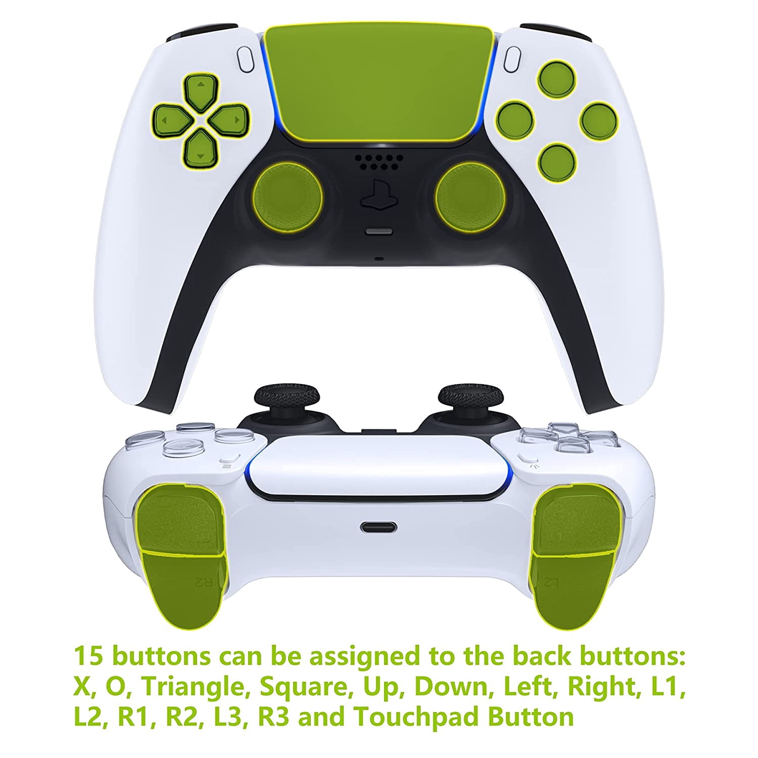eXtremeRate Silver Real Metal Buttons Kit w/Black Rubberized Grip White Back Shell Upgraded Back Buttons for ps5 Controller BDM-030/040