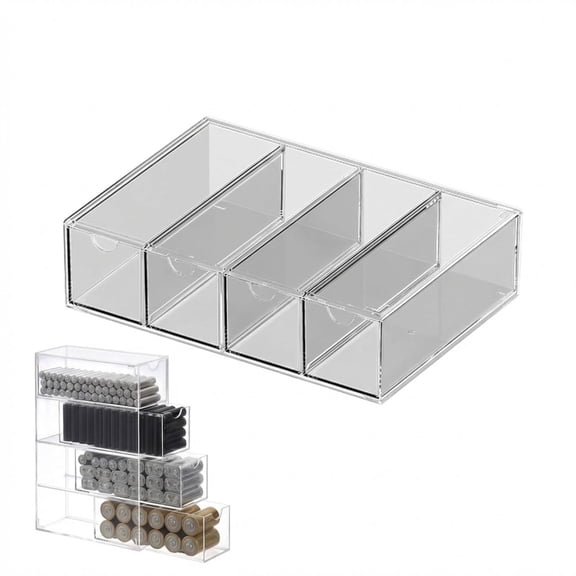 Battery Drawer Organizer with 4 Clear Acrylic Drawers, Battery Storage Organizer Box