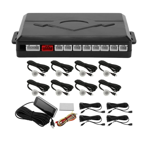 Unique Bargains Auto Vehicle Reverse Backup Radar System Reverse Parking Sensors Sound Warning Alarm Buzzer Reminder Distance Detection Silver Tone 8 Parking Sensors