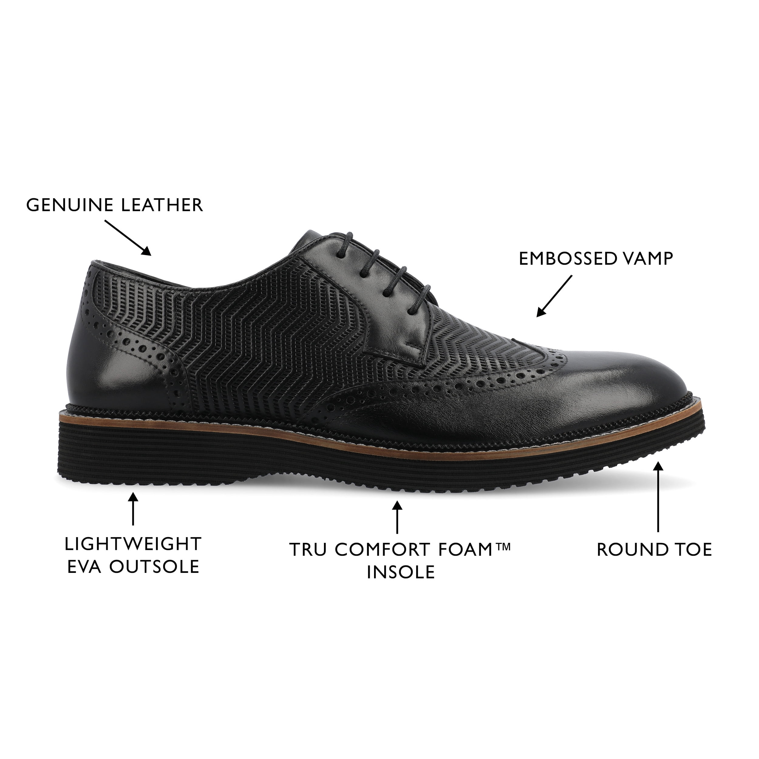 Thomas & Vine Mens Baxter Tru Comfort Foam Wingtip Lace-up 