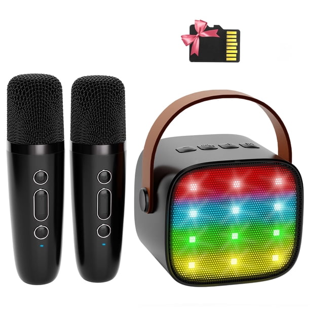 Máquina de karaoke YLL Mini con 2 micrófonos inalámbricos, color negro