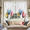 thumbnail image 2 of Red Yellow Blue Tulips Swag Valances for Windows 2 Pack Transparent Floral Botanical Flower Swag Kitchen Curtains 45 Inches Long Rod Pocket Short Window Treatment for Kitchen Bathroom 36"x45", 2 of 8