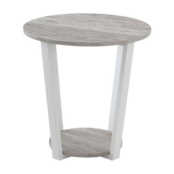 Roundhill Furniture Elysian Contemporary Round End Table with Shelf, Gray