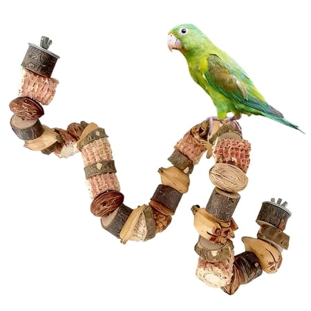 27.5in Flexible Spiral Bird Perch Chew Toy, Natural Wooden Hanging Cage Accessory for Small Medium Parrots