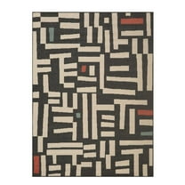 LR Home Mapa Durable Performance Area Rug Outdoor in Black/Ivory, 5' x 7'
