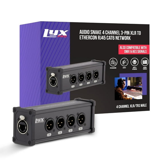 LyxPro 4‑Channel XLR to RJ45 Ethercon Male Breakout | Audio Interface Cable Snake