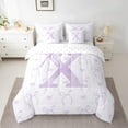 thumbnail image 2 of jejeloiu Personalized Letter X Bedding Comforter Set 7 Pieces,Monogrammed Theme Full Bedding Set,Ribbon Bow Knot Fitted Sheet Flat Sheet,Ultra Soft Bedroom Decor Reversible, 2 of 8