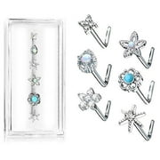 Body Accentz L Bend 316L Surgical Steel Nose L Bend Stud Rings Stars Flower Star