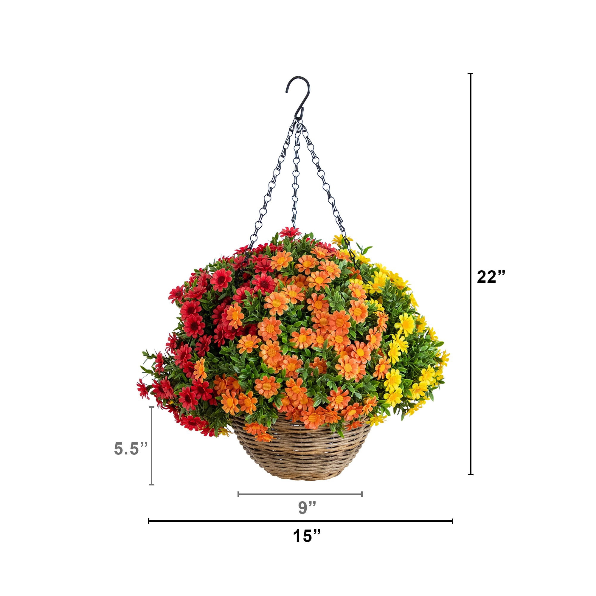22in. UV Resistant Autumn Artificial Fall Mixed Daisy Hanging Basket (Indoor/Outdoor)