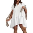 thumbnail image 3 of Summer Short Sleeve Womens Sweatshirt Dresses V Casual Oversized Patchwork Mini Dress, 3 of 6