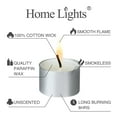thumbnail image 3 of Velas Tealight HomeLights, paquete de 100 unidades, 8 horas, sin perfume, color blanco, 3 of 5