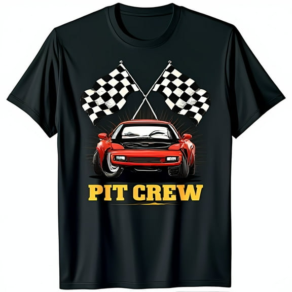 Red Race Car Graphic on Black T-Shirt PIT Racing Design