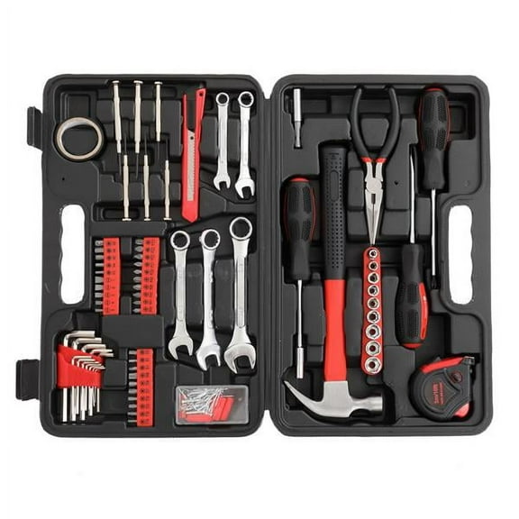 148PCS Iron Home Repair Tool Kit Carbon Steel/Chrome Vanadium Steel, Blow Molded Case for Home, Shop, Workplace Red