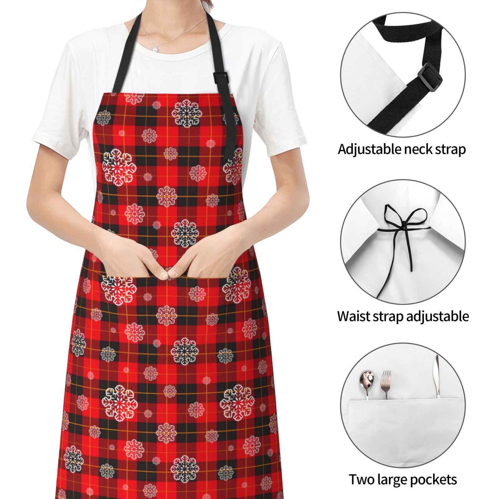 Kdxio Snowflakes On A Buffalo Plaid Apron with Pockets Adjustable Kitchen Aprons for Men Women Waterproof Aprons for Cooking,Drawing,Crafting, Baking Household Cleaning