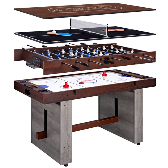 55in Combo Game Table – Electric Air Hockey, Foosball, Ping Pong & Poker, 4in1 Multi-Game Table for Home & Game Room Fun
