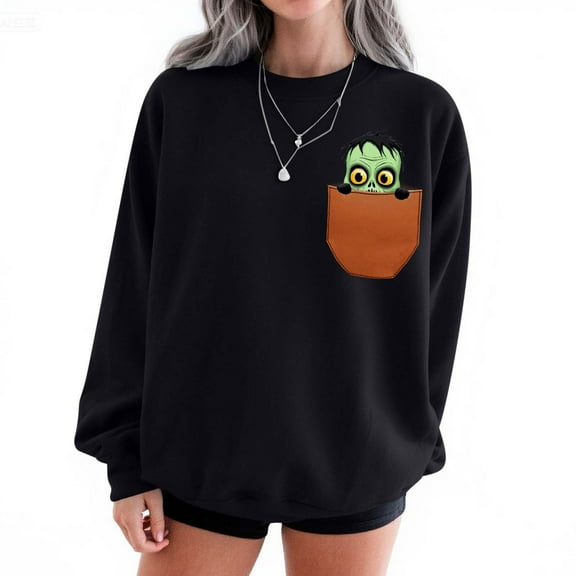 Ovbmpzd No Hood Sweatshirt Women Funny Crew Neck Black Graphic Pockets Soft Sweatshirts Petite Tops for Women