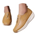thumbnail image 3 of YLYL Women Leather Platform Sneakers Wide Toe Wedge Heel Zipper Fashion Casual Slip on Walking Shoes, 3 of 9