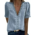 thumbnail image 2 of Ahabrexf Fashion Women Casual Solid Short Sleeve V-Neck Lace T-Shirt Blouse Tops, 2 of 5