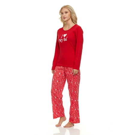 

Lati Fashion 100% Cotton Women Pajamas Set Pants and Top Long Sleeve 2-Piece Female Pajamas Set Red XL