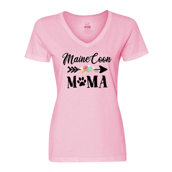 Inktastic Maine Coon Mama with Flowers and Arrow Women's V-Neck T-Shirt