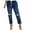 Dark Blue, variant on Womens Pull on Jeans Elastic Drawstring Jeans Distressed Denim Joggers Plus Size Cropped Trousers with Pockets Pants