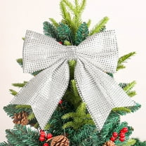 Loyerfyivos Silver Christmas Bow Wreaths Bows, Christmas Tree Bow Glitter, Xmas Decorative Bows Sequin Bow Ties for Home Ornament Decoration, Christmas Party, Gift Wrapping Decors
