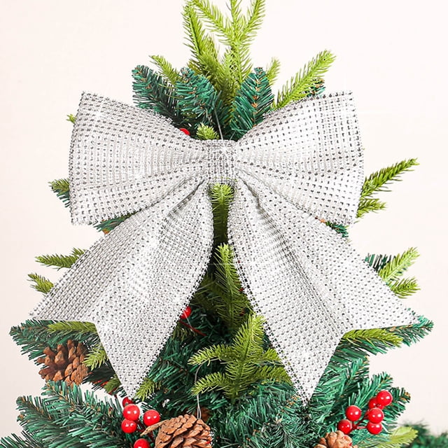 Cagogo under $5 Christmas Bow, Christmas Flash Bow Pendant, Glittering Decorative Bow for Tree, Holiday Window Display Ornament, Large Festive Ribbon Accessory, Sparkling Christmas Decor