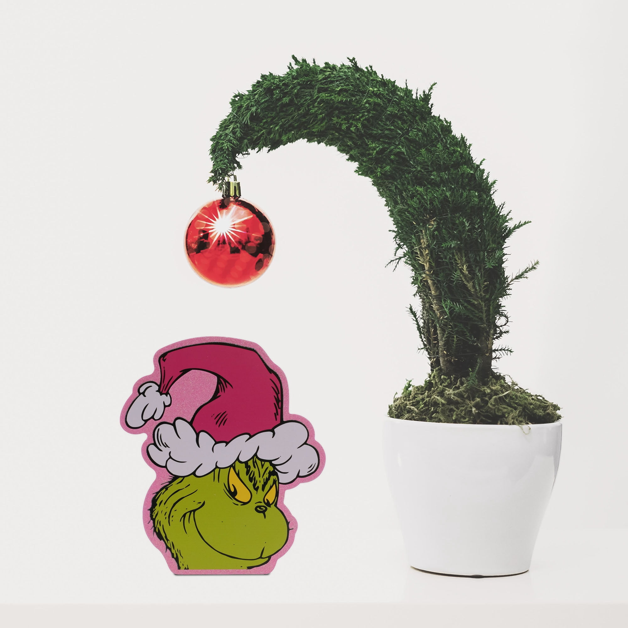 Dr. Seuss The Grinch Chunky Wood Decoration with Pink Santa Hat and Glitter, 1 Piece