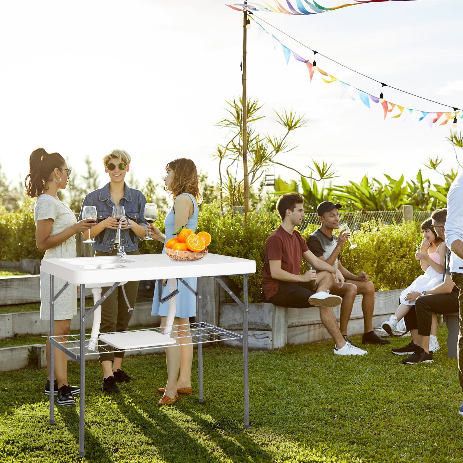 Foldable Outdoor Fish Killing Table With Barbed Wire White, 101*65.5*92cm