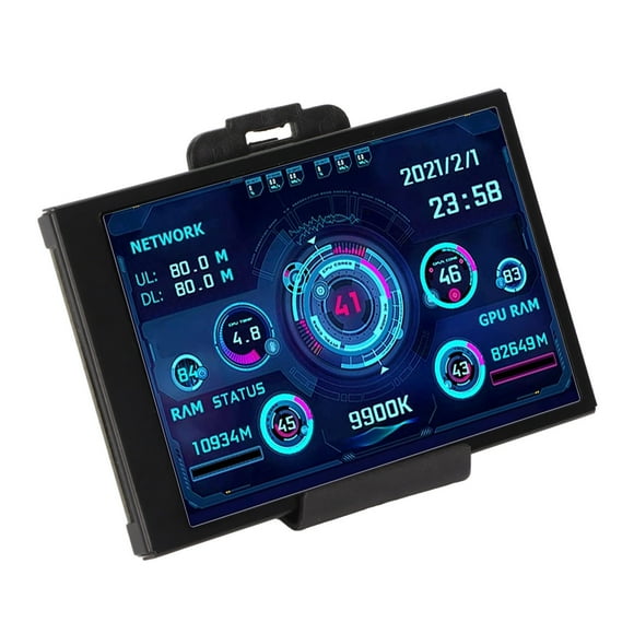 Computer Temp Monitor, PC Sensor Panel Display Horizontal Vertical Screen Switching 360° Rotation 3.5in IPS Stepless Brightness Adjustment For CPU For PC Case