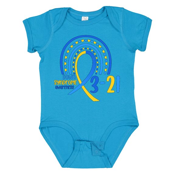 Inktastic 3-21 World Down Syndrome Day Blue and Yellow Rainbow Ribbon Boys or Girls Baby Bodysuit