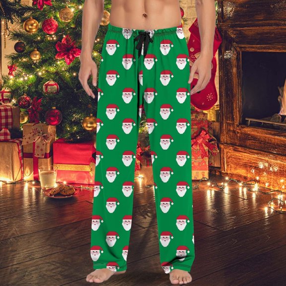 Mens Christmas Pajama Pants Funny Xmas Print Pj Bottoms Comfy Drawstring Sleepwear Holiday Lounge Pants with Pockets