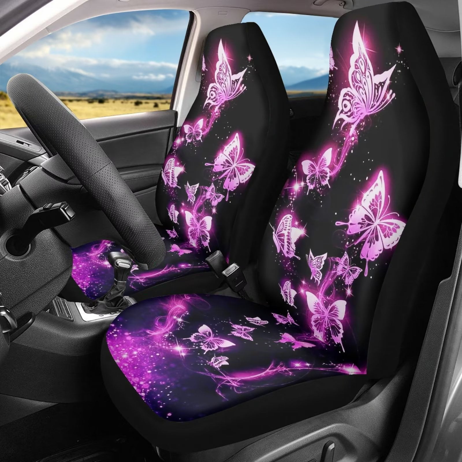 FKELYI Glitter Butterfly Car Seat Covers for Ladies and Men,Easy to Install  & Clean Front Saddle Blanket Driver Cushion Car Interior  Accessories,Breathable Auto Decor Protections 