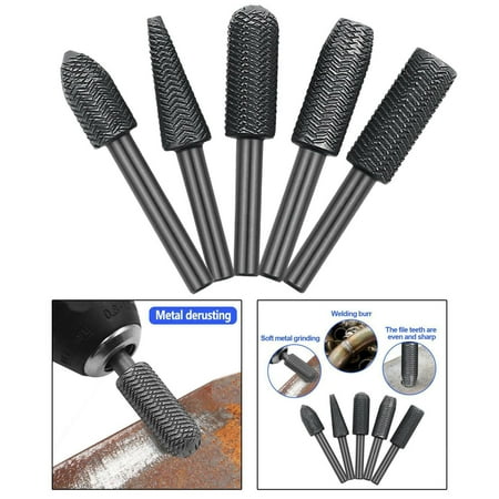 

5X Steel Rotary Burr Set 1/4 Shank Wood Rasp Drill Bits For Metal Carving