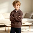 thumbnail image 6 of Quarter Zip Sweatshirt Boys Girls Waffle Casual Loose Fashion Fall Winter Tops Lapel Long Sleeve Pullover (9Years, Brown), 6 of 9